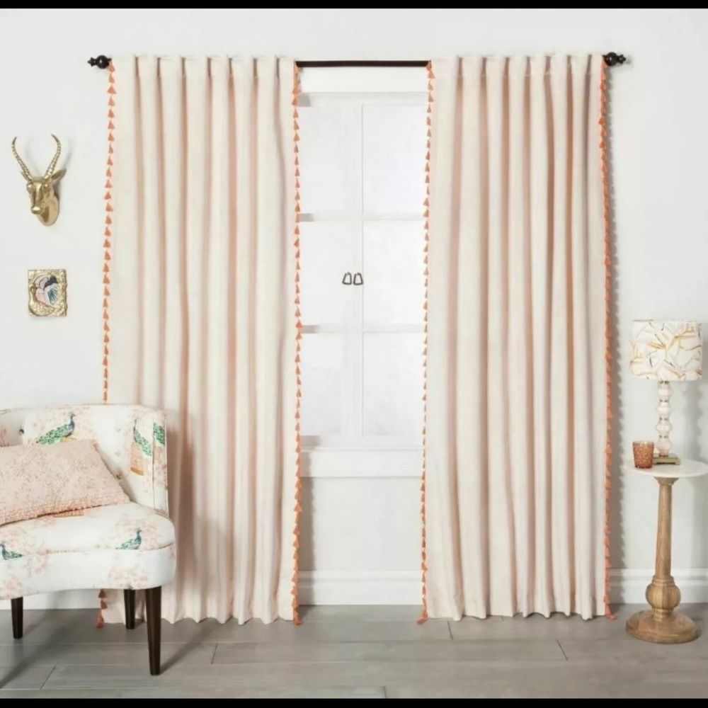 🧡OPALHOUSE Pink Velvet Light Filtering Curtains (2 panels) with Tassels